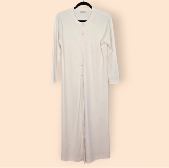 Ayr Serenity Now Cream Pima Cotton 90s Maxi Dress L Button Front Minimalist - Picture 2 of 11